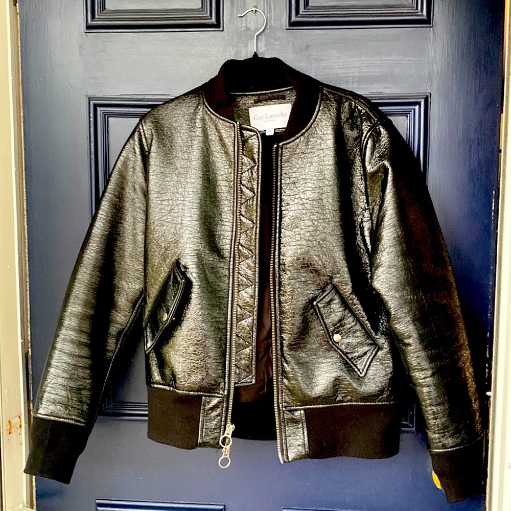 Guy Laroche Faux Leather Bomber Jacket